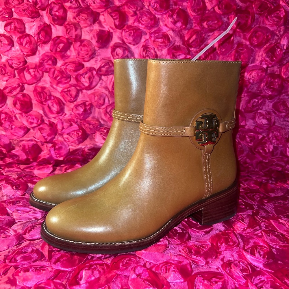 New TORY BURCH MILLER 45mm Leather Women's Ankle Boots Bootie Dark Tiramisu
